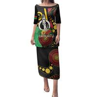 Tamtam Drum Vanuatu Family Matching Puletasi and Hawaiian Shirt Boar Tusk Aboriginal Flag Style LT14 Mom's Dress Black - Polynesian Pride