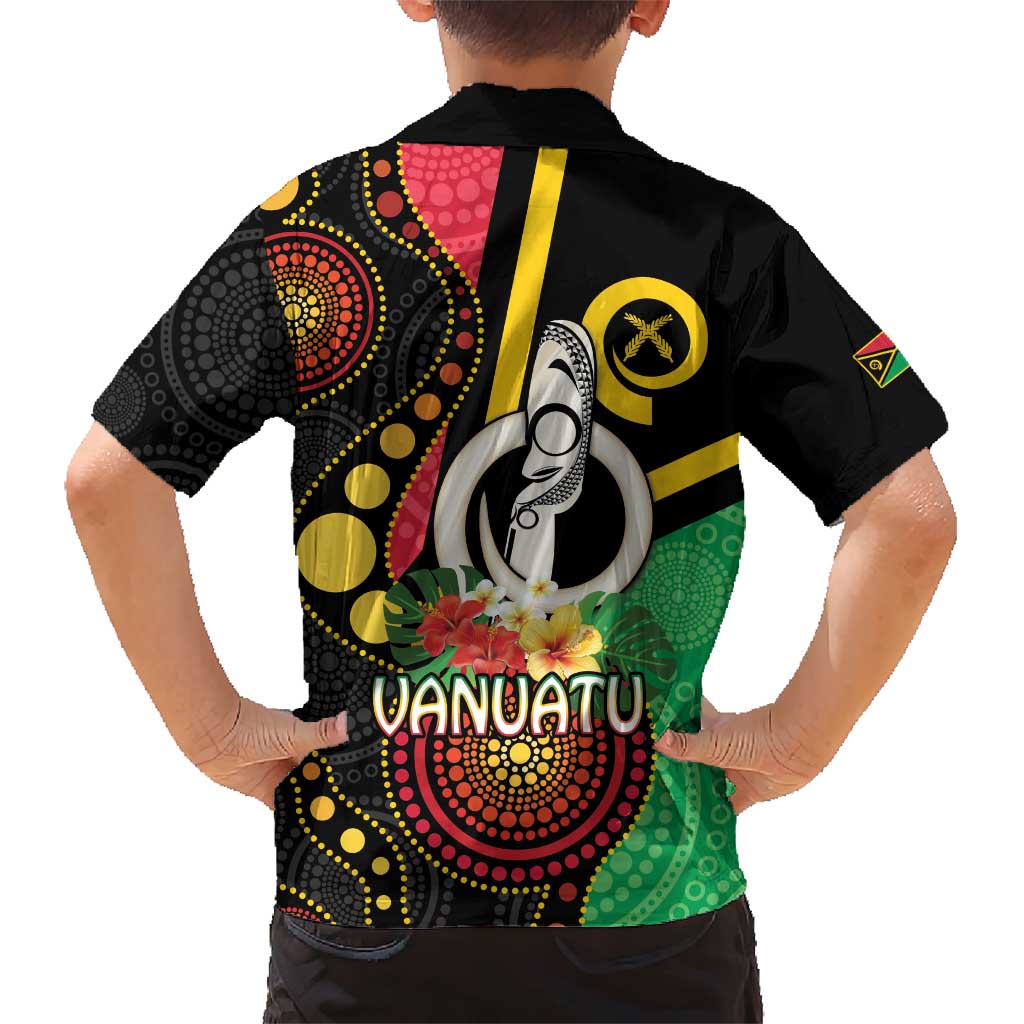 Tamtam Drum Vanuatu Family Matching Short Sleeve Bodycon Dress and Hawaiian Shirt Boar Tusk Aboriginal Flag Style LT14 - Polynesian Pride