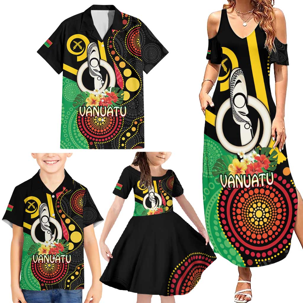 Tamtam Drum Vanuatu Family Matching Summer Maxi Dress and Hawaiian Shirt Boar Tusk Aboriginal Flag Style LT14 - Polynesian Pride