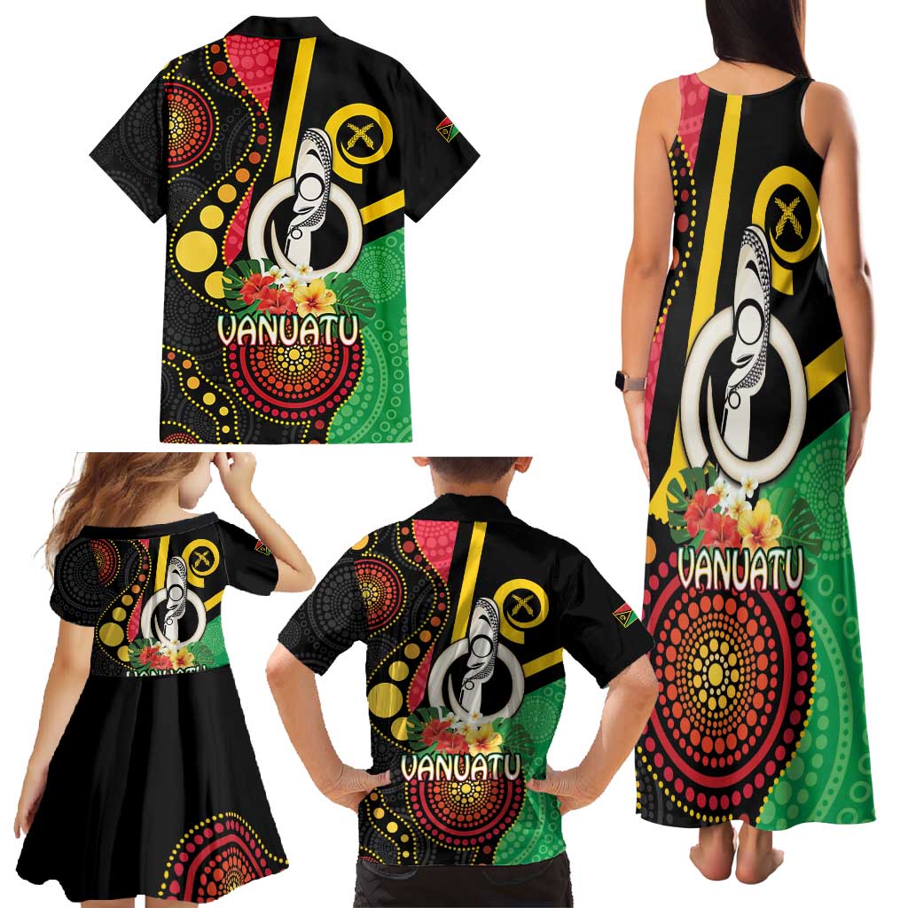 Tamtam Drum Vanuatu Family Matching Tank Maxi Dress and Hawaiian Shirt Boar Tusk Aboriginal Flag Style LT14 - Polynesian Pride