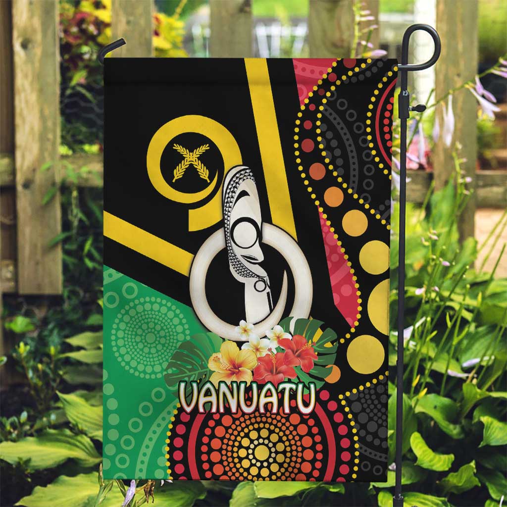 Tamtam Drum Vanuatu Garden Flag Boar Tusk Aboriginal Flag Style LT14 Garden Flag Black - Polynesian Pride
