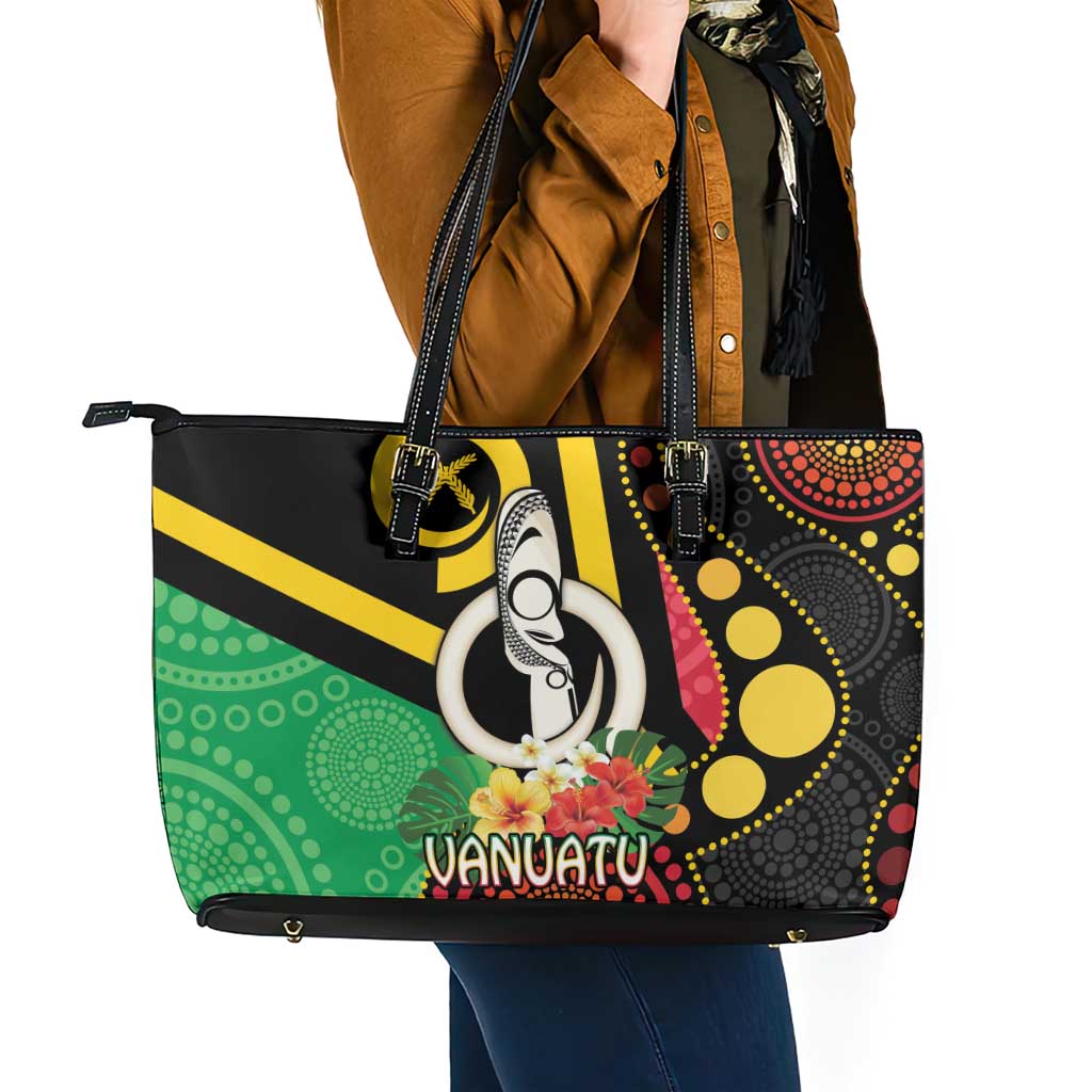 Tamtam Drum Vanuatu Leather Tote Bag Boar Tusk Aboriginal Flag Style