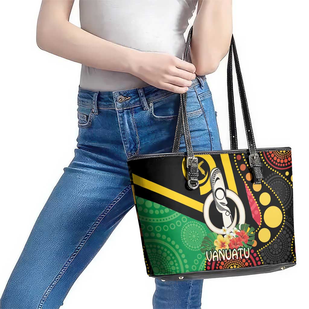 Tamtam Drum Vanuatu Leather Tote Bag Boar Tusk Aboriginal Flag Style