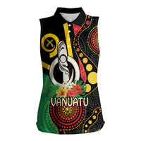 Tamtam Drum Vanuatu Women Sleeveless Polo Shirt Boar Tusk Aboriginal Flag Style LT14 Female Black - Polynesian Pride