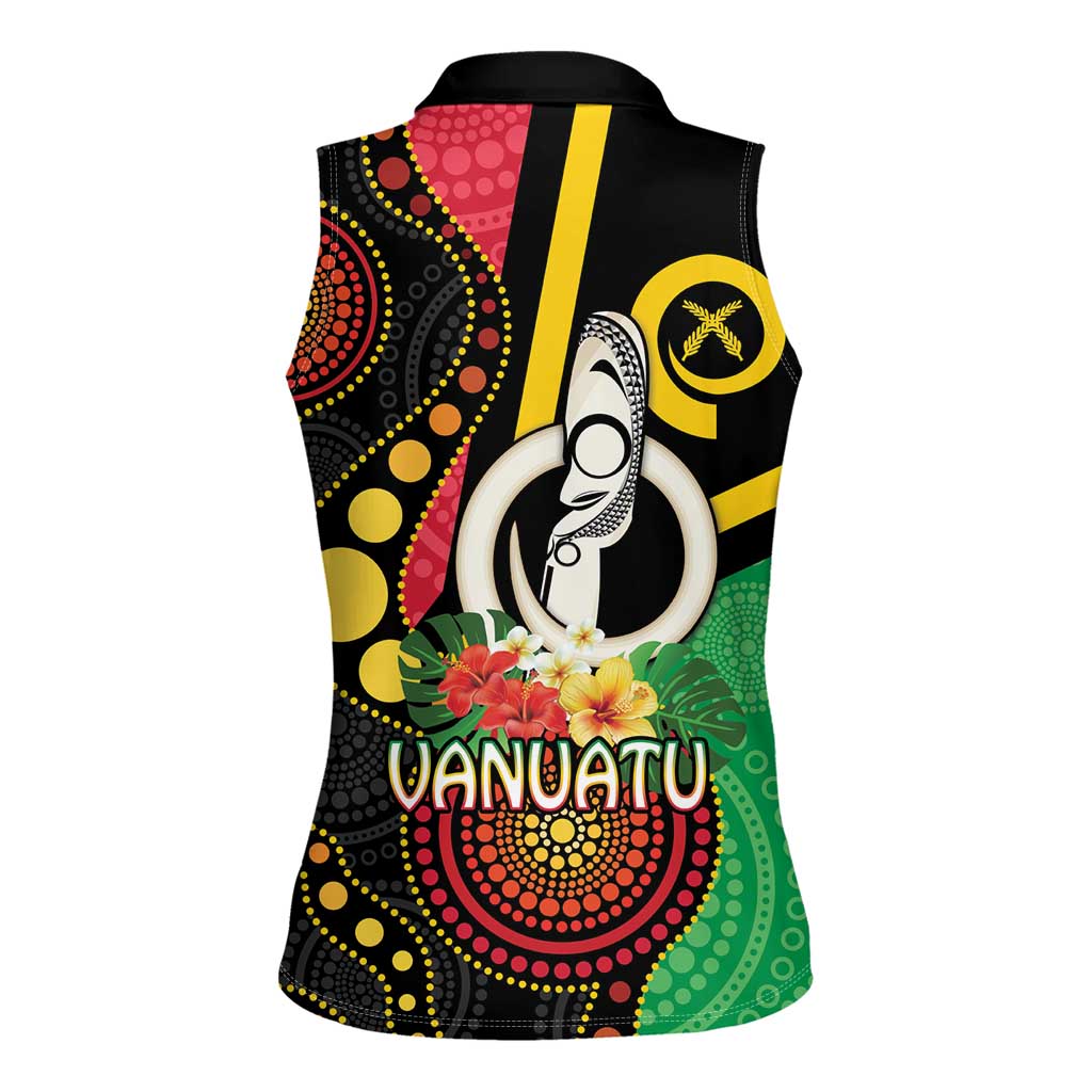 Tamtam Drum Vanuatu Women Sleeveless Polo Shirt Boar Tusk Aboriginal Flag Style LT14 - Polynesian Pride