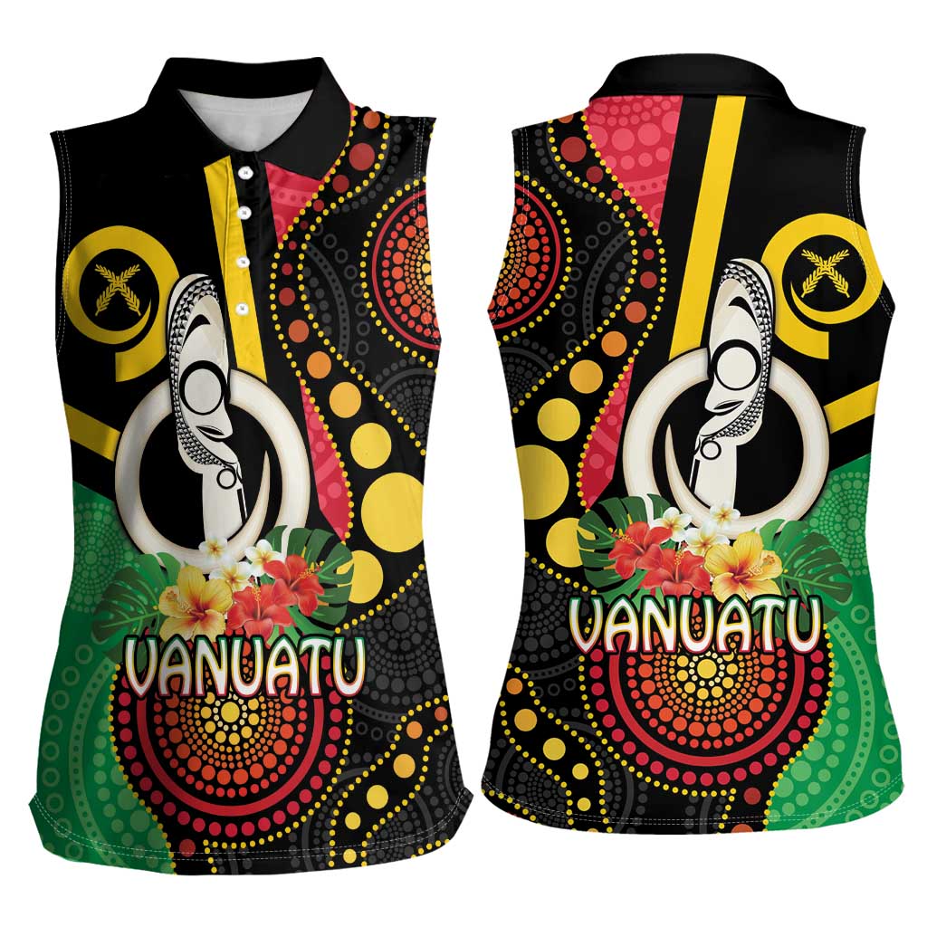 Tamtam Drum Vanuatu Women Sleeveless Polo Shirt Boar Tusk Aboriginal Flag Style LT14 - Polynesian Pride