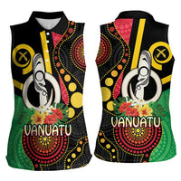 Tamtam Drum Vanuatu Women Sleeveless Polo Shirt Boar Tusk Aboriginal Flag Style LT14 - Polynesian Pride