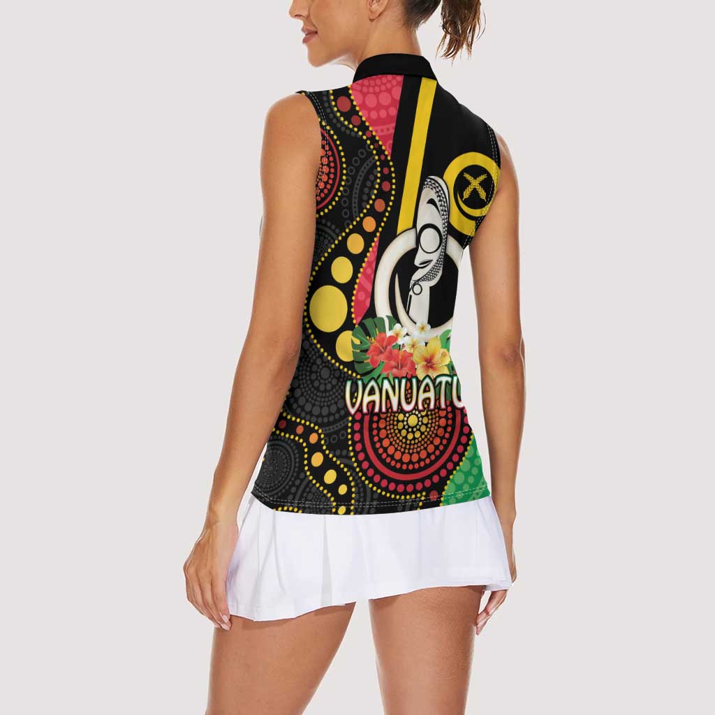 Tamtam Drum Vanuatu Women Sleeveless Polo Shirt Boar Tusk Aboriginal Flag Style LT14 - Polynesian Pride