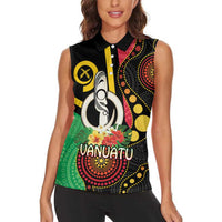 Tamtam Drum Vanuatu Women Sleeveless Polo Shirt Boar Tusk Aboriginal Flag Style LT14 - Polynesian Pride