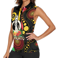 Tamtam Drum Vanuatu Women Sleeveless Polo Shirt Boar Tusk Aboriginal Flag Style LT14 - Polynesian Pride