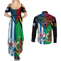 Vanuatu And West Papua Couples Matching Summer Maxi Dress and Long Sleeve Button Shirts Coat Of Arms Mix Flag Style LT14 - Polynesian Pride