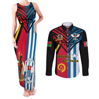 Vanuatu And West Papua Couples Matching Tank Maxi Dress and Long Sleeve Button Shirts Coat Of Arms Mix Flag Style LT14 Black - Polynesian Pride
