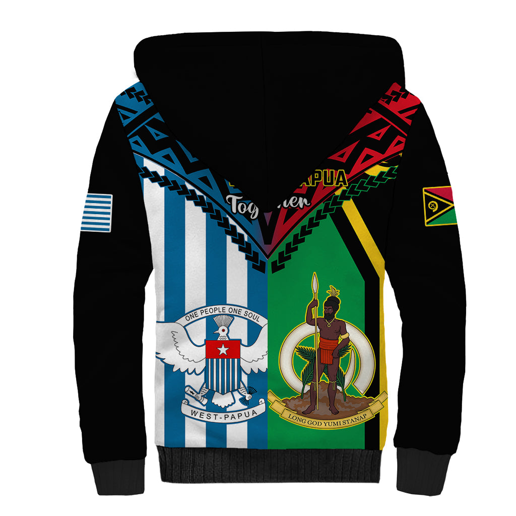 Vanuatu And West Papua Sherpa Hoodie Coat Of Arms Mix Flag Style LT14 - Polynesian Pride