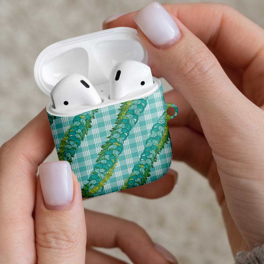 Hawaii Jade Vine Lei AirPods Case Aloha Palaka Motif - Turquoise - Polynesian Pride