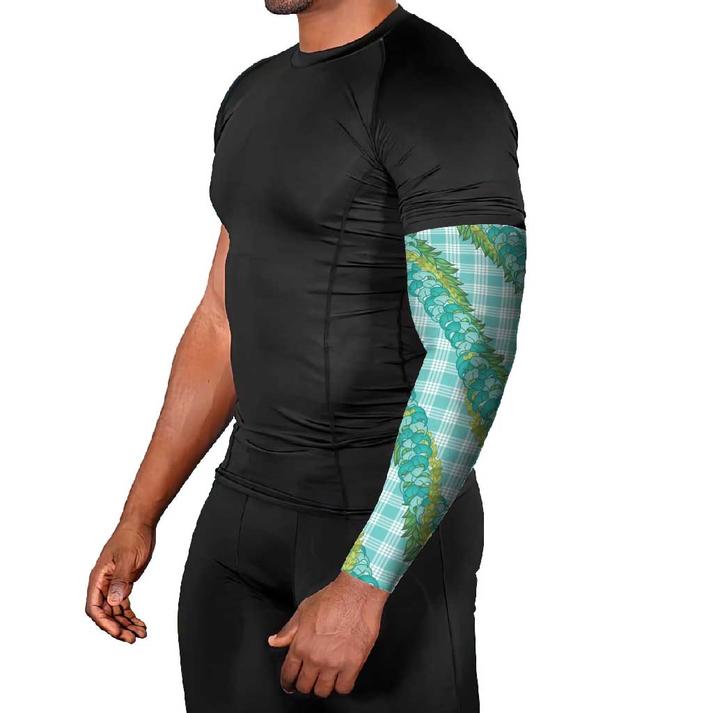 Hawaii Jade Vine Lei Arm Sleeves Aloha Palaka Motif - Turquoise - Polynesian Pride