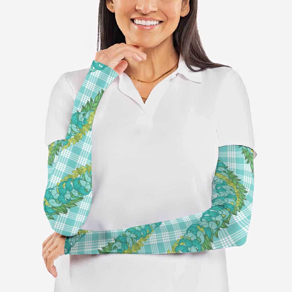 Hawaii Jade Vine Lei Arm Sleeves Aloha Palaka Motif - Turquoise - Polynesian Pride