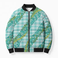 Hawaii Jade Vine Lei Bomber Puffer Jacket Aloha Palaka Motif - Turquoise LT14 Unisex Turquoise - Polynesian Pride