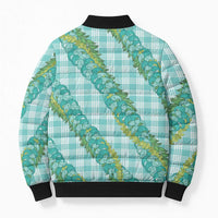Hawaii Jade Vine Lei Bomber Puffer Jacket Aloha Palaka Motif - Turquoise LT14 - Polynesian Pride