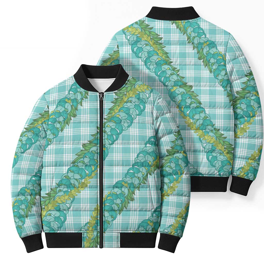 Hawaii Jade Vine Lei Bomber Puffer Jacket Aloha Palaka Motif - Turquoise LT14 - Polynesian Pride