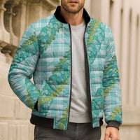 Hawaii Jade Vine Lei Bomber Puffer Jacket Aloha Palaka Motif - Turquoise LT14 - Polynesian Pride