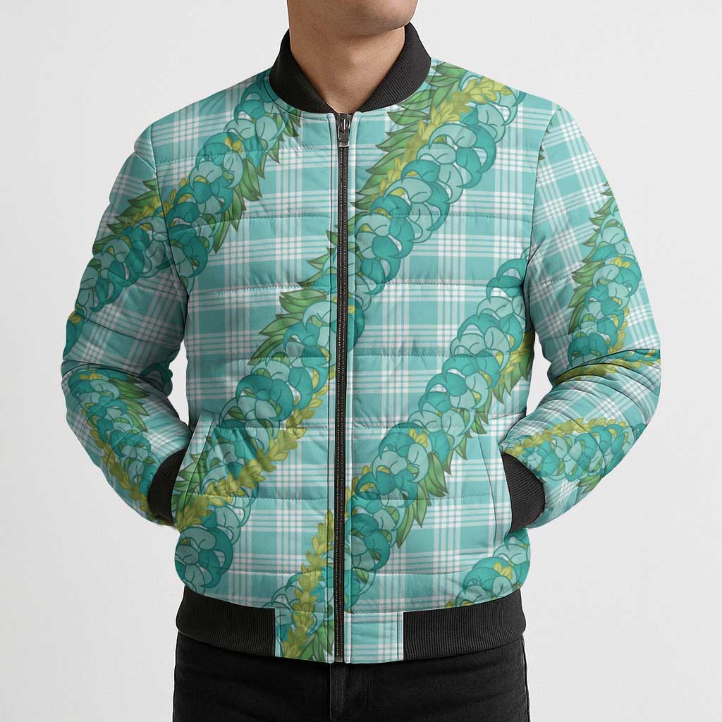 Hawaii Jade Vine Lei Bomber Puffer Jacket Aloha Palaka Motif - Turquoise LT14 - Polynesian Pride
