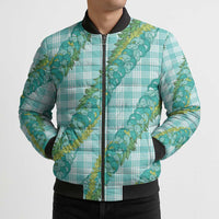 Hawaii Jade Vine Lei Bomber Puffer Jacket Aloha Palaka Motif - Turquoise LT14 - Polynesian Pride