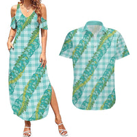 Hawaii Jade Vine Lei Couples Matching Summer Maxi Dress and Hawaiian Shirt Aloha Palaka Motif - Turquoise LT14 Turquoise - Polynesian Pride