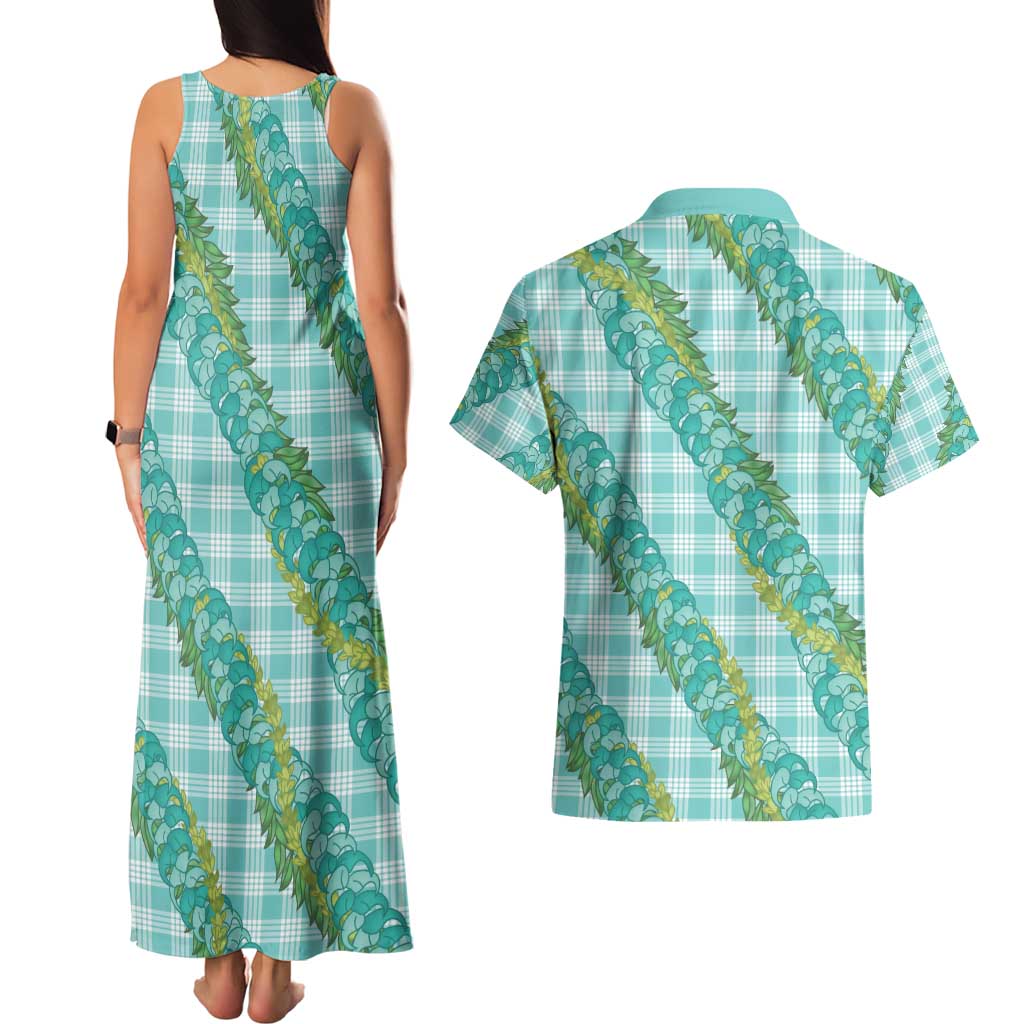 Hawaii Jade Vine Lei Couples Matching Tank Maxi Dress and Hawaiian Shirt Aloha Palaka Motif - Turquoise LT14 - Polynesian Pride