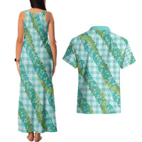 Hawaii Jade Vine Lei Couples Matching Tank Maxi Dress and Hawaiian Shirt Aloha Palaka Motif - Turquoise LT14 - Polynesian Pride