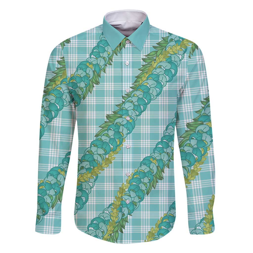 Hawaii Jade Vine Lei Family Matching Long Sleeve Bodycon Dress and Hawaiian Shirt Aloha Palaka Motif - Turquoise LT14 Dad's Shirt - Long Sleeve Turquoise - Polynesian Pride