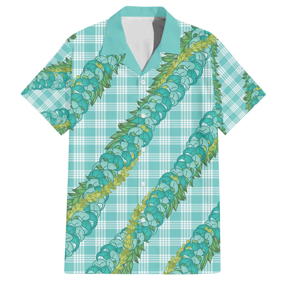 Hawaii Jade Vine Lei Family Matching Off The Shoulder Long Sleeve Dress and Hawaiian Shirt Aloha Palaka Motif - Turquoise LT14 Dad's Shirt - Short Sleeve Turquoise - Polynesian Pride