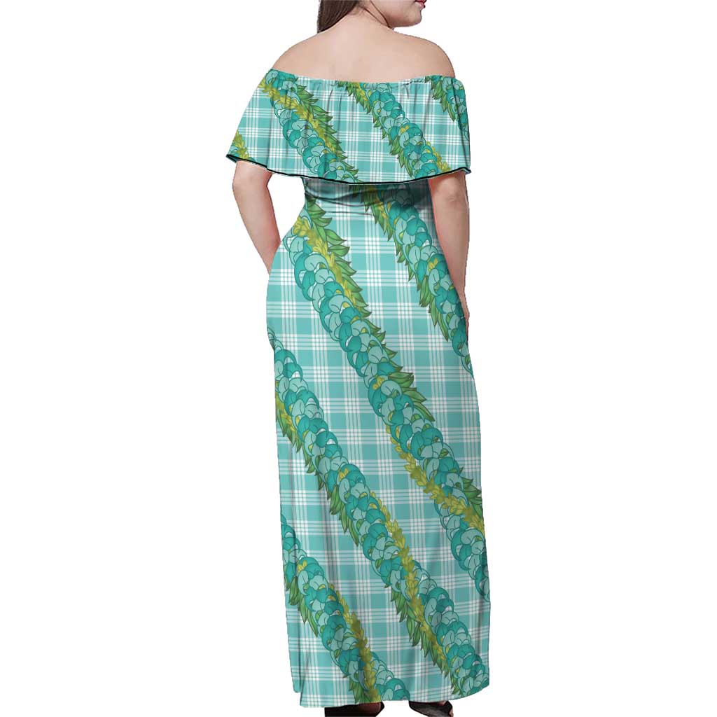 Hawaii Jade Vine Lei Family Matching Off Shoulder Maxi Dress and Hawaiian Shirt Aloha Palaka Motif - Turquoise LT14 - Polynesian Pride