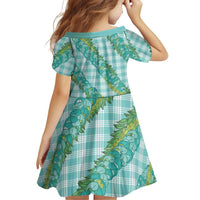 Hawaii Jade Vine Lei Family Matching Off Shoulder Short Dress and Hawaiian Shirt Aloha Palaka Motif - Turquoise LT14 - Polynesian Pride