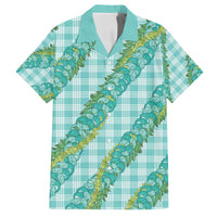 Hawaii Jade Vine Lei Family Matching Off Shoulder Short Dress and Hawaiian Shirt Aloha Palaka Motif - Turquoise LT14 Dad's Shirt - Short Sleeve Turquoise - Polynesian Pride