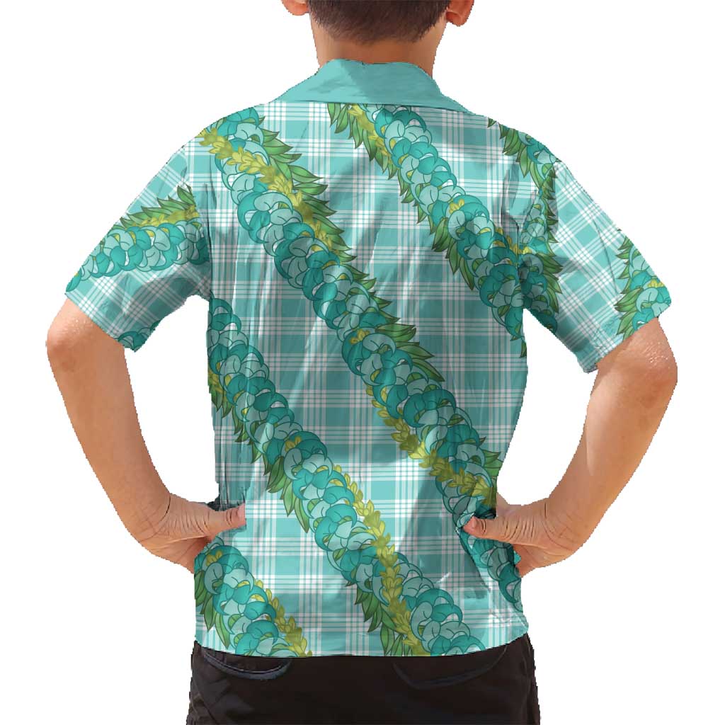 Hawaii Jade Vine Lei Family Matching Puletasi and Hawaiian Shirt Aloha Palaka Motif - Turquoise LT14 - Polynesian Pride