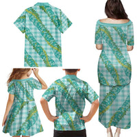 Hawaii Jade Vine Lei Family Matching Puletasi and Hawaiian Shirt Aloha Palaka Motif - Turquoise LT14 - Polynesian Pride