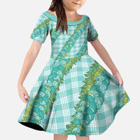 Hawaii Jade Vine Lei Family Matching Summer Maxi Dress and Hawaiian Shirt Aloha Palaka Motif - Turquoise LT14 Daughter's Dress Turquoise - Polynesian Pride
