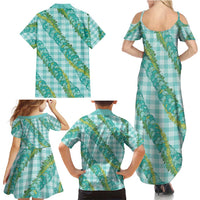 Hawaii Jade Vine Lei Family Matching Summer Maxi Dress and Hawaiian Shirt Aloha Palaka Motif - Turquoise LT14 - Polynesian Pride