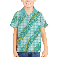 Hawaii Jade Vine Lei Family Matching Summer Maxi Dress and Hawaiian Shirt Aloha Palaka Motif - Turquoise LT14 Son's Shirt Turquoise - Polynesian Pride