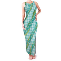 Hawaii Jade Vine Lei Family Matching Tank Maxi Dress and Hawaiian Shirt Aloha Palaka Motif - Turquoise LT14 Mom's Dress Turquoise - Polynesian Pride