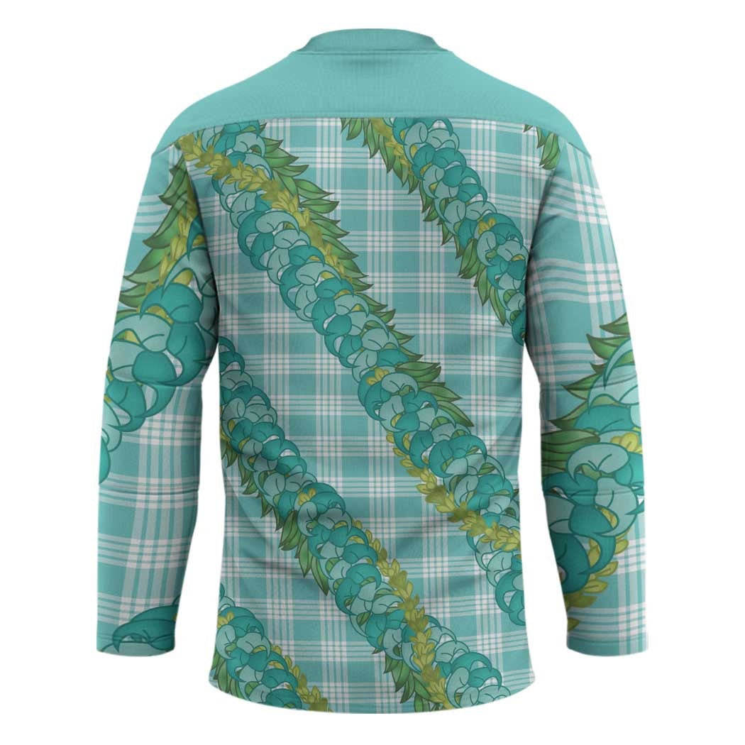 Hawaii Jade Vine Lei Hockey Jersey Aloha Palaka Motif - Turquoise - Polynesian Pride