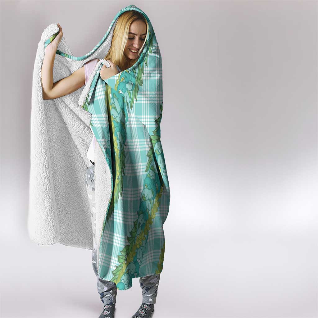 Hawaii Jade Vine Lei Hooded Blanket Aloha Palaka Motif - Turquoise - Polynesian Pride