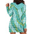 Hawaii Jade Vine Lei Hoodie Dress Aloha Palaka Motif - Turquoise - Polynesian Pride