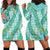 Hawaii Jade Vine Lei Hoodie Dress Aloha Palaka Motif - Turquoise - Polynesian Pride