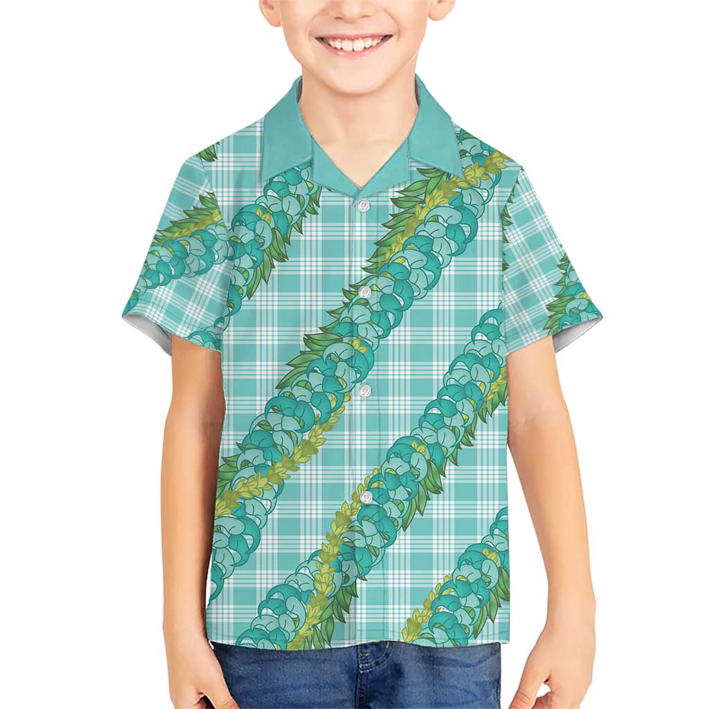Hawaii Jade Vine Lei Kid Hawaiian Shirt Aloha Palaka Motif - Turquoise LT14 Kid Turquoise - Polynesian Pride