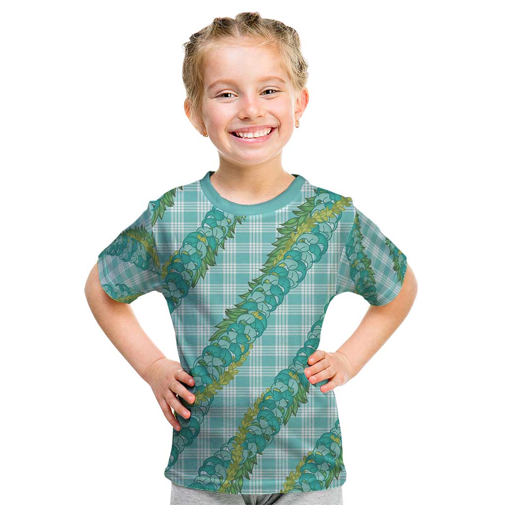 Hawaii Jade Vine Lei Kid T Shirt Aloha Palaka Motif - Turquoise - Polynesian Pride