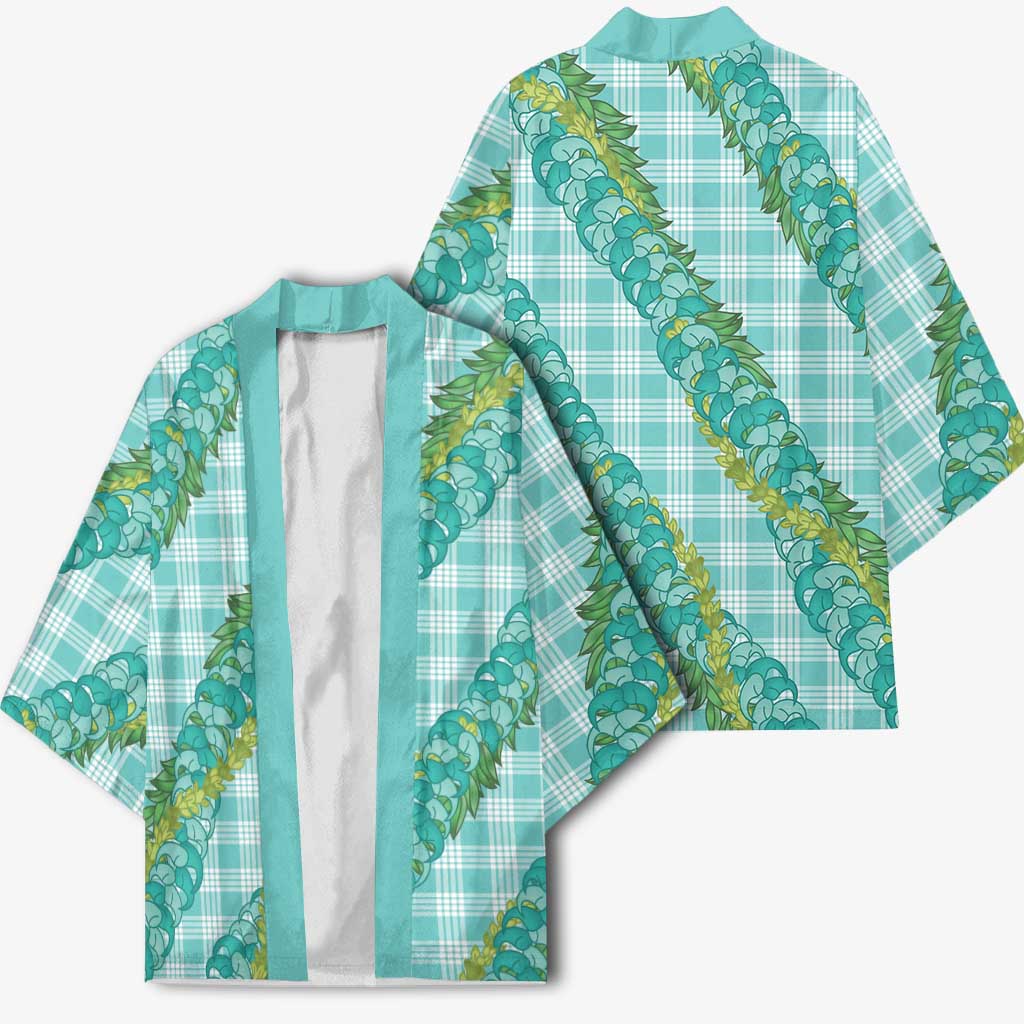 Hawaii Jade Vine Lei Kimono Aloha Palaka Motif - Turquoise - Polynesian Pride