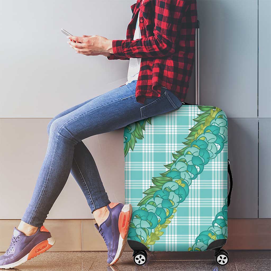 Hawaii Jade Vine Lei Luggage Cover Aloha Palaka Motif - Turquoise - Polynesian Pride