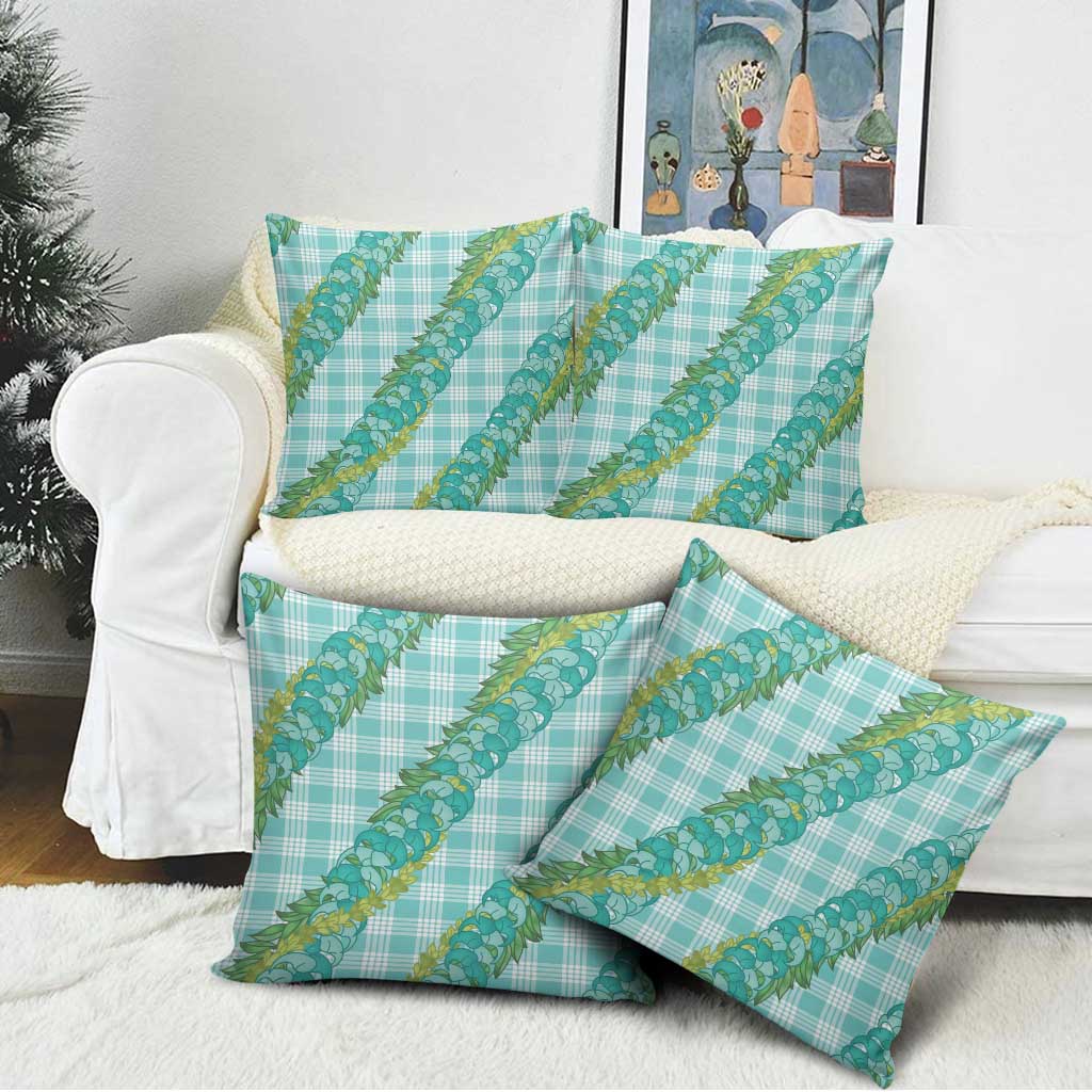 Hawaii Jade Vine Lei Pillow Cover Aloha Palaka Motif - Turquoise - Polynesian Pride