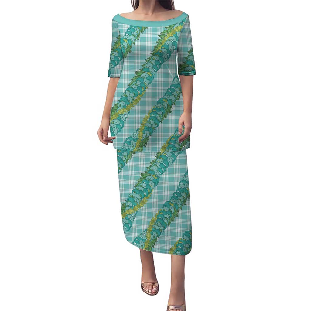 Hawaii Jade Vine Lei Puletasi Aloha Palaka Motif - Turquoise - Polynesian Pride